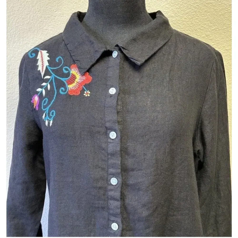 ANTHROPOLOGIE NWT Kyla Seo Small Linen Embroidered Lenni Tunic Blouse Boho - Picture 2 of 8